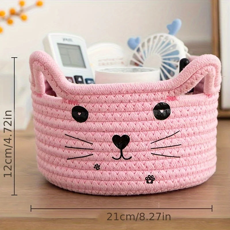 panier en corde de coton pour jouets animaux mignon avec oreilles - vue 8 sur 11