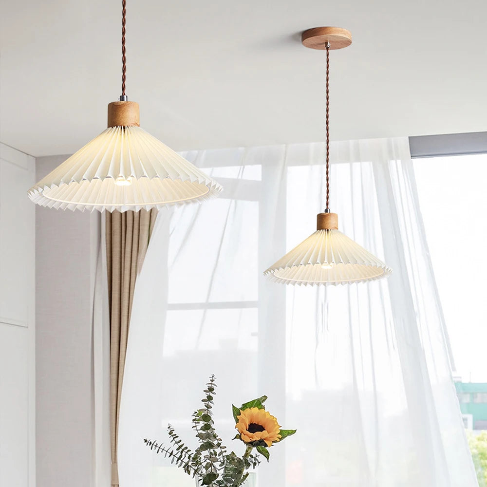 lustre led moderne avec abat-jour plissé suspendu