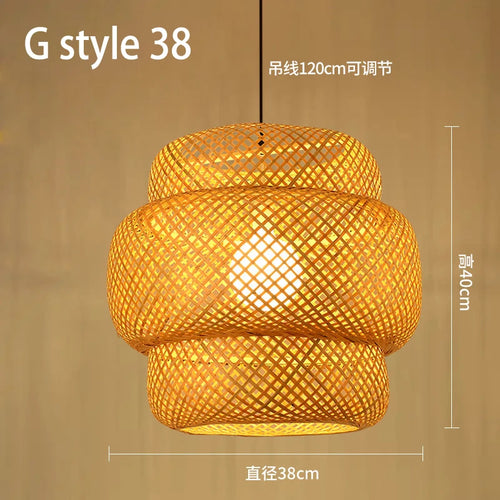 lustre style chinois fait main en bambou tissage pastoral vintage - vue 15 sur 30