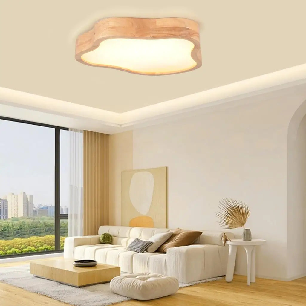 plafonnier led moderne en bois forme de nuage - vue 3 sur 6