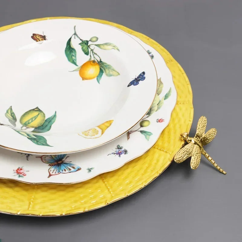 Assiette ceramique motif citron style europeen pour table - vue 5 sur 6