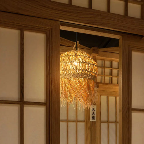 lustre japonais en bambou tissé pour ambiance zen - vue 3 sur 7