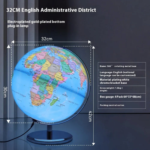 globe terrestre rotatif éducatif lumineux en anglais pour géographie - vue 6 sur 18