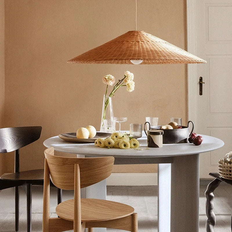 lampe suspendue en rotin design rétro japonais zen artistique - vue 5 sur 10
