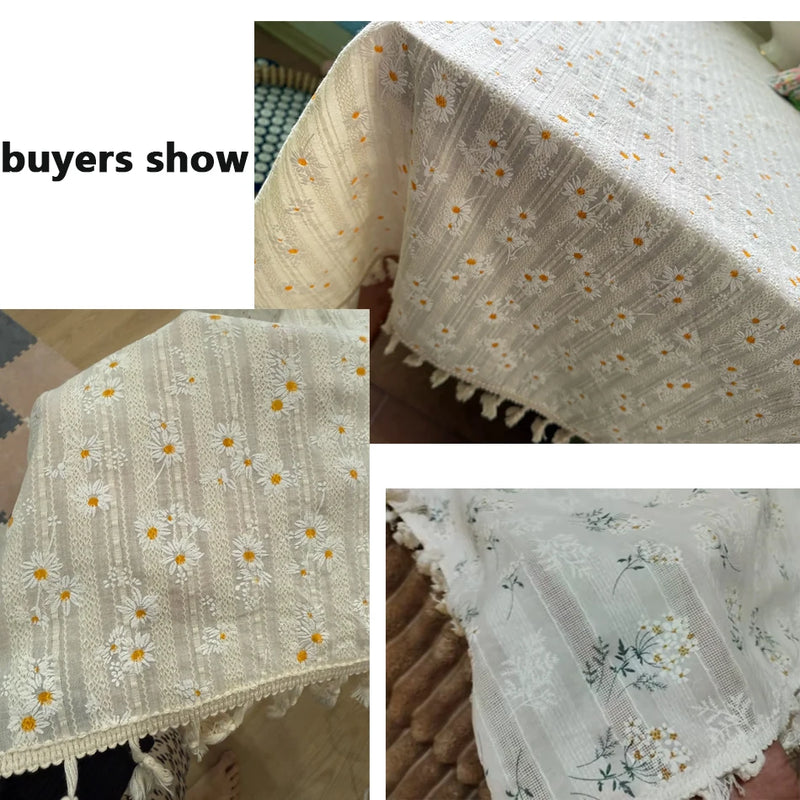 Nappe coton brodée marguerites style coréen table cuisine