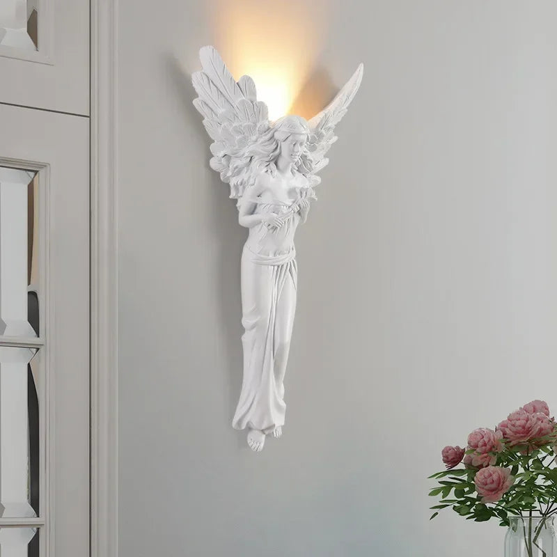 applique murale en résine d'ange sculptée décorative à led - vue 3 sur 19