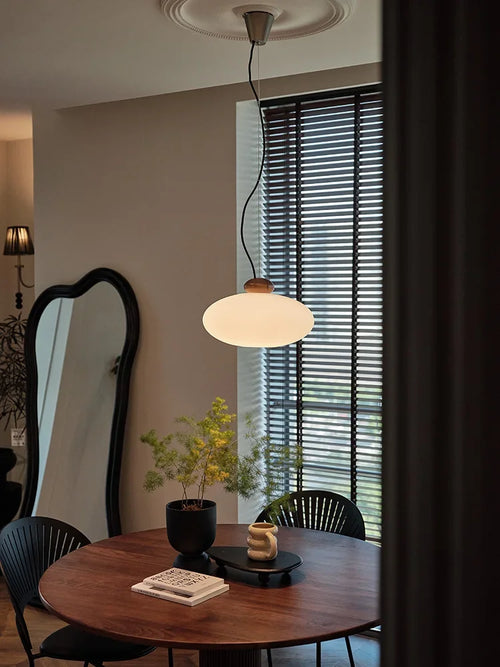 lustre rétro en verre et bois pour décoration intérieure - vue 5 sur 8