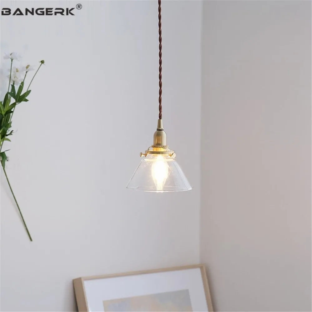 suspension en verre style américain luminaire rétro en laiton - vue 5 sur 10