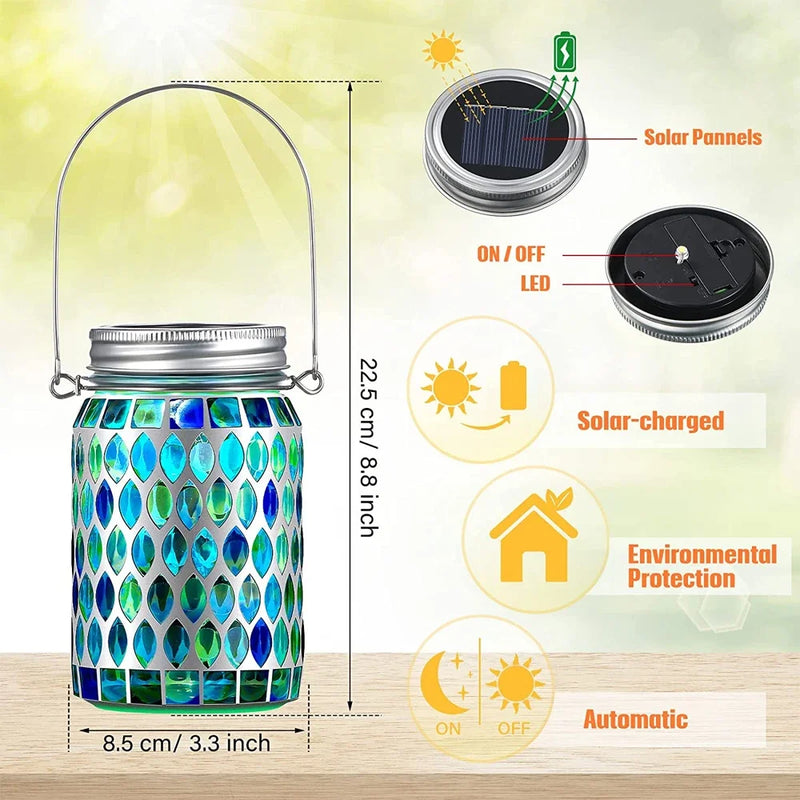 lanterne solaire décorative pour jardin en mosaïque