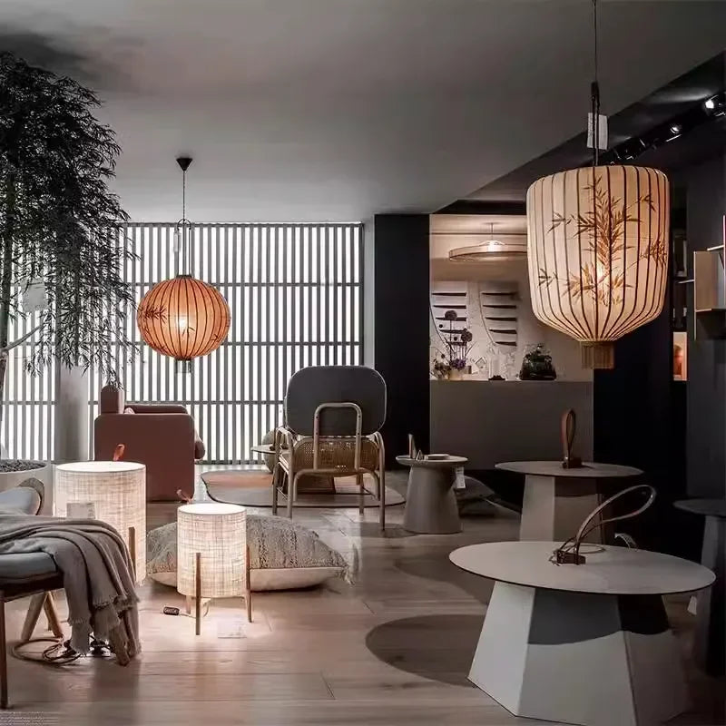 lustre en tissu japonais style médiéval zen pour décoration intérieure - vue 5 sur 18