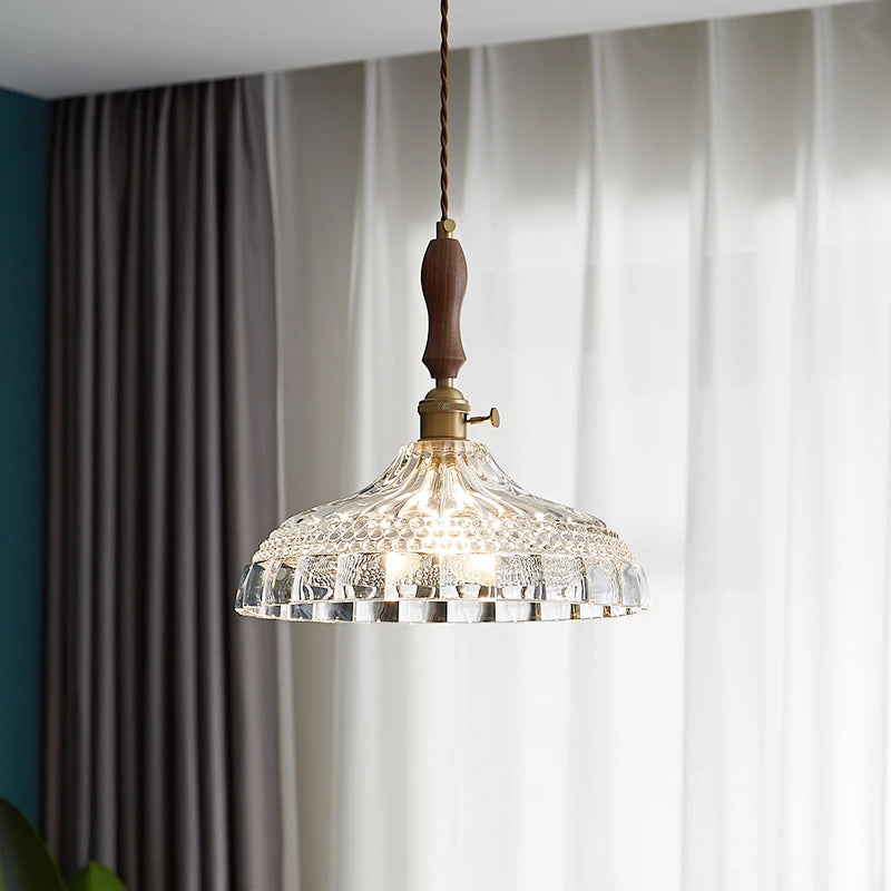 suspension luminaire nordique en bois verre et laiton rustique moderne - vue 2 sur 22