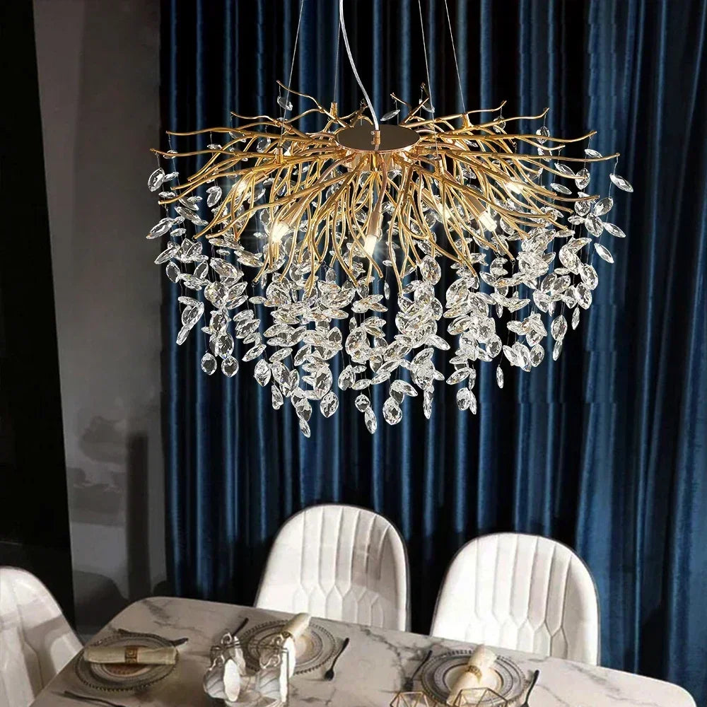 lustre en cristal doré design nordique à led décoratif - vue 7 sur 11
