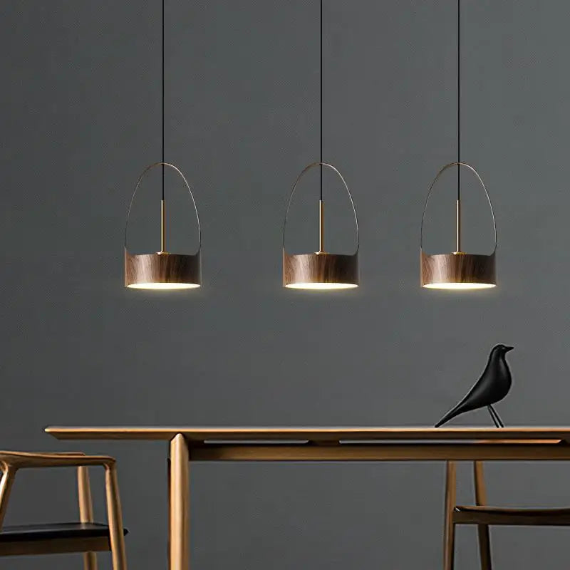 Nordique fer Art bois Grain petit suspension éclairage moderne Simple lampe de chevet à LED pour salle à manger chambre maison suspendu lustre - vue 3 sur 7
