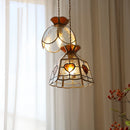 Suspension vintage en cuivre avec abat-jour en verre fait main