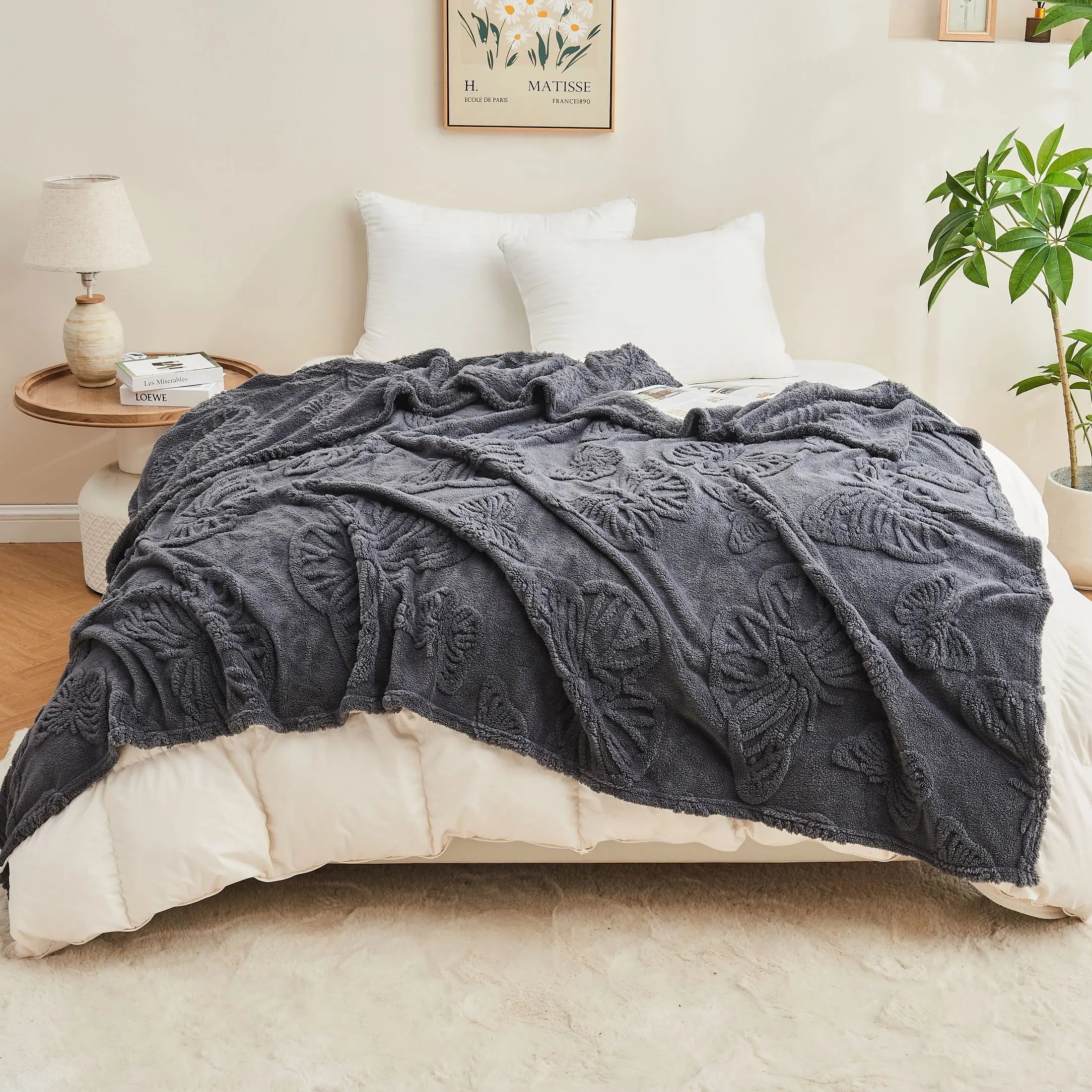 plaid sherpa jacquard doux motif plaid salon chambre - vue 6 sur 6