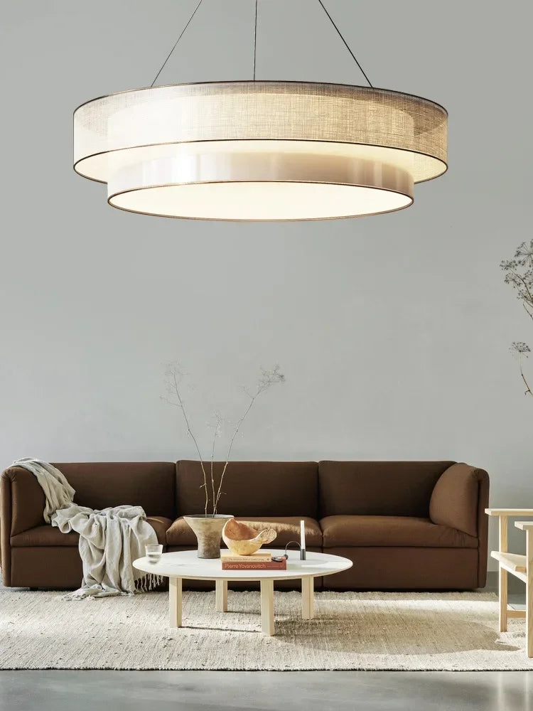lustre circulaire style chinois zen avec tissu luminaire ingénierie - vue 3 sur 8