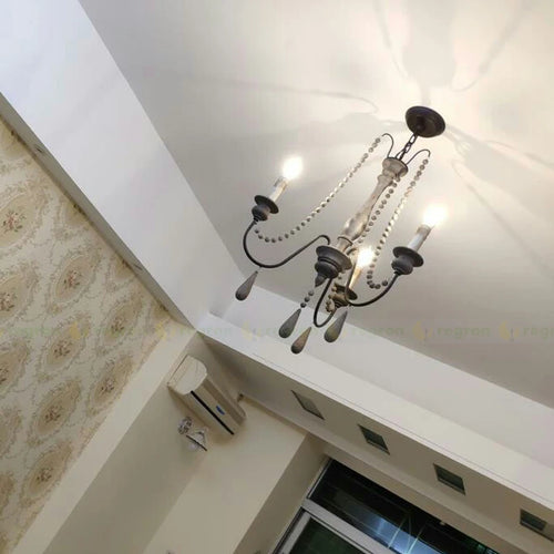 lustre à bougies led en bois pour galerie dart et éclairage intérieur - vue 5 sur 9