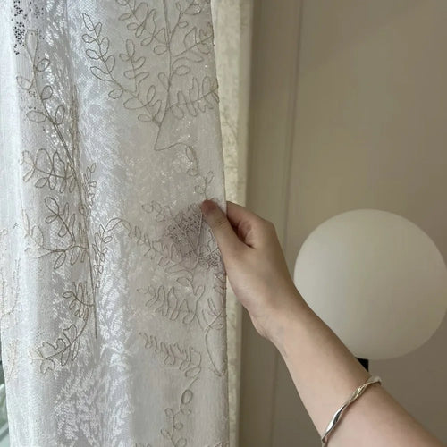 Voilage tulle brodé motifs feuilles pour salon chambre