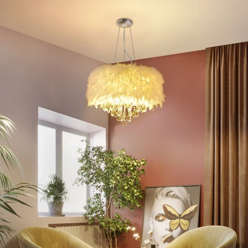 lustre créatif simple plume led net romantique populaire