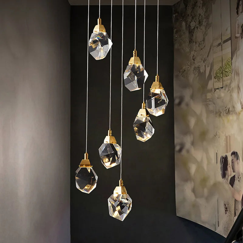 Lustre en cristal de luxe Villa cage d'escalier salle à manger chambre salon Iceberg éclairage en forme de Ling éclairage intérieur lampes LED - vue 5 sur 7
