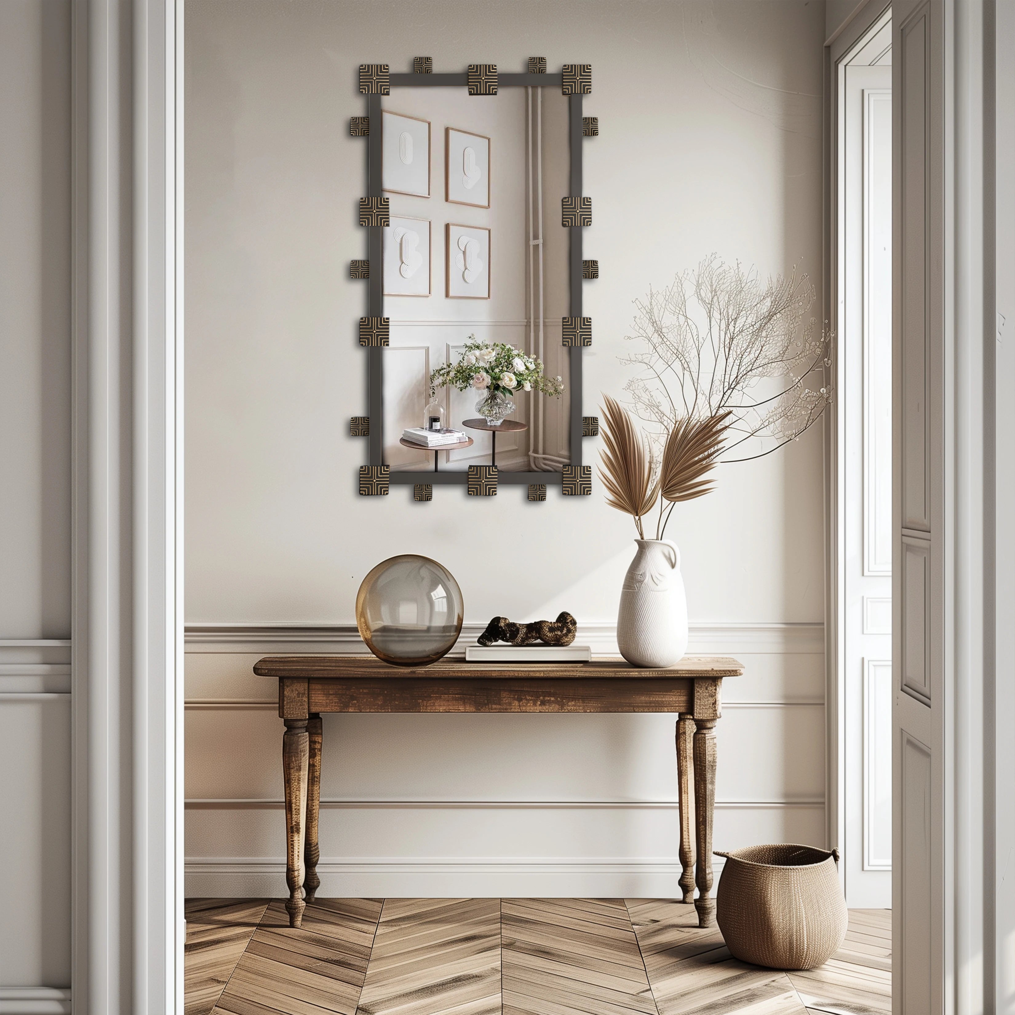 miroir mural rectangulaire vintage avec cadre en métal industriel - vue 4 sur 7