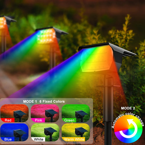 20/18LEDs RVB Lumière Solaire Extérieur Paysage Projecteurs Changement de Couleur 2 En 1 Sans Fil Étanche Lampe Murale Solaire Patio Jardin - vue 3 sur 8