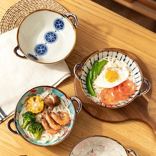 Bol japonais en céramique avec anse motif floral