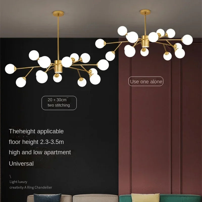 lustre nordique à led avec boule de verre pour luminaires suspendus - vue 5 sur 14
