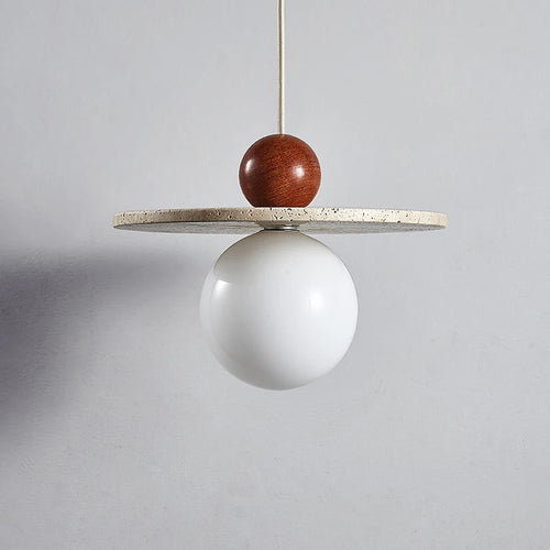 lustre rond en pierre et bois pour diverses utilisations