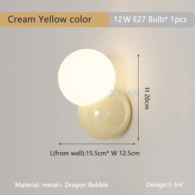 Applique murale boule ronde nordique pour éclairage de chambre à coucher crème blanc jaune lampe de chevet salon allée couloir hôtel escalier