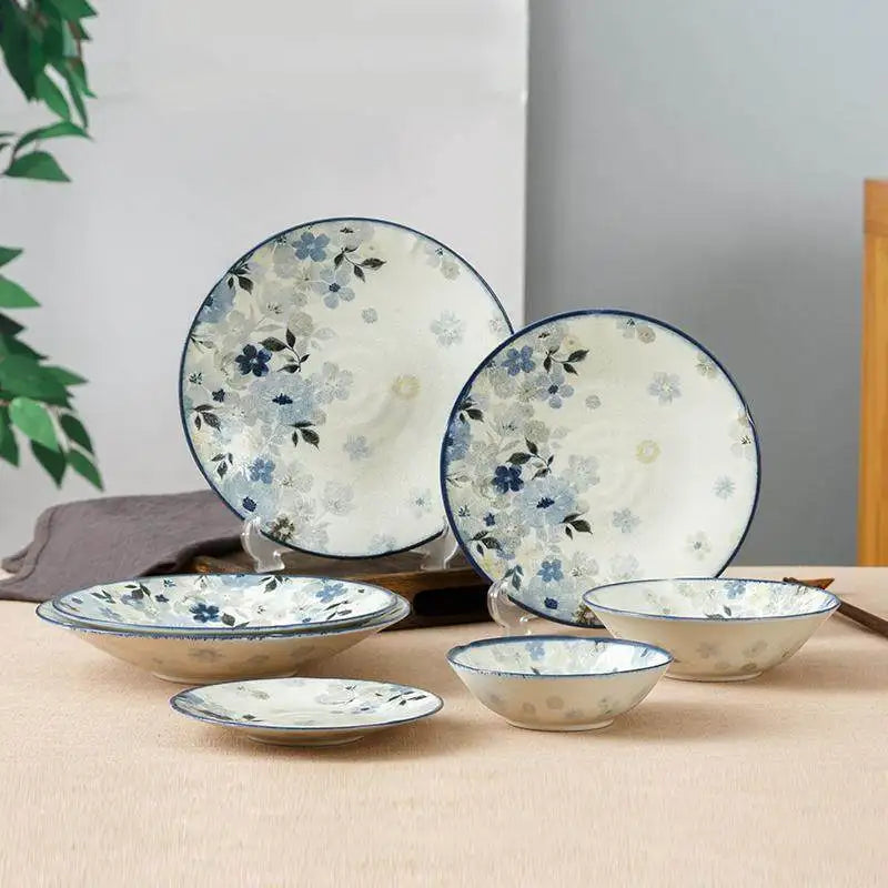 Assiettes ceramique emaillee style floral japonaises cuisine - vue 3 sur 6