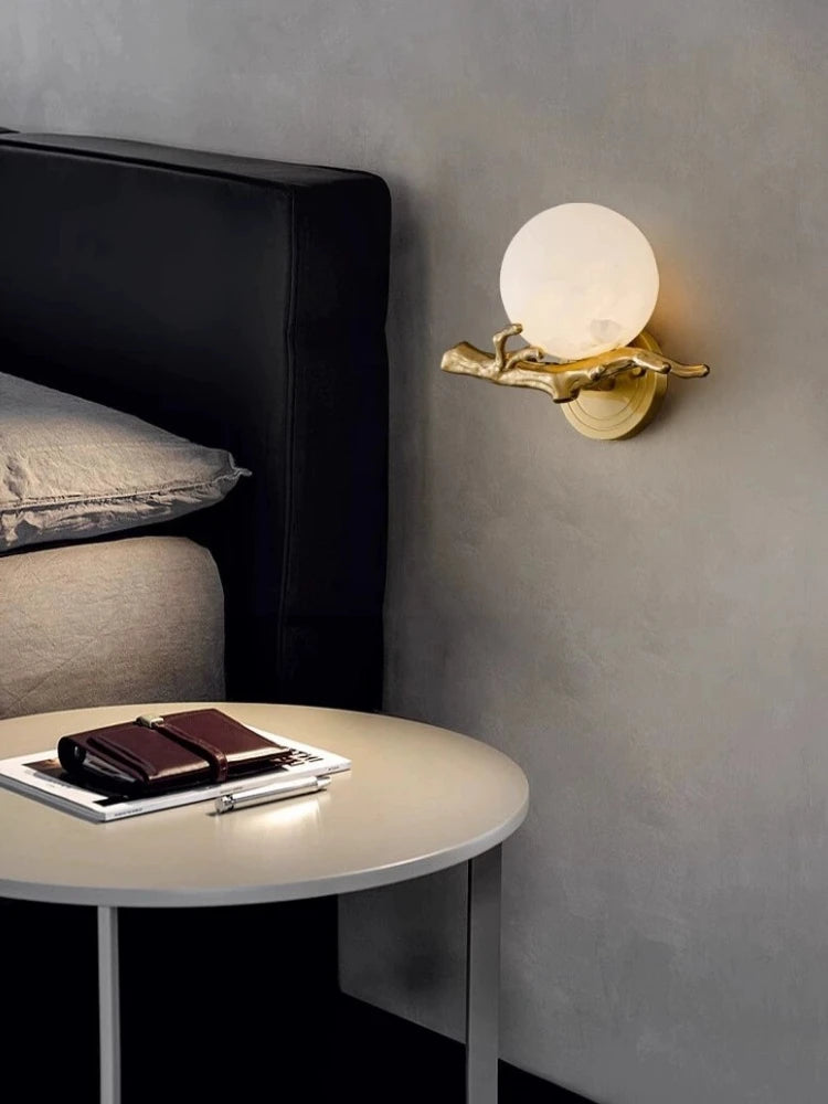 applique murale en marbre et cuivre lumière décorative à led - vue 4 sur 7