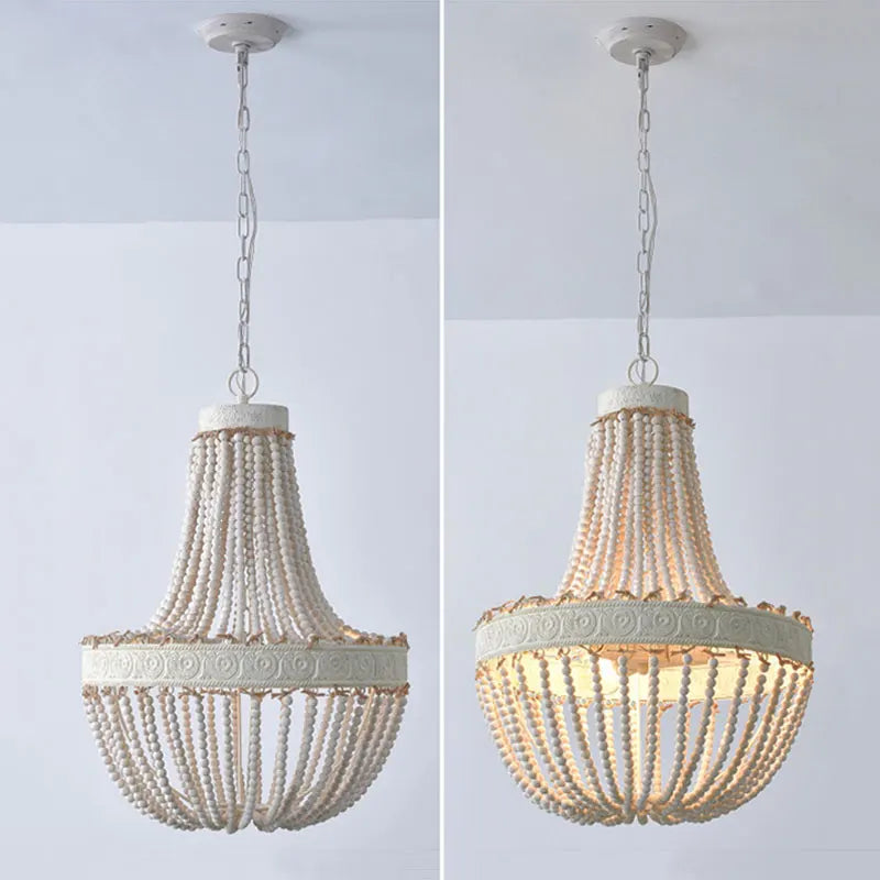 lustre vintage en bois perle style campagne américaine - vue 4 sur 9