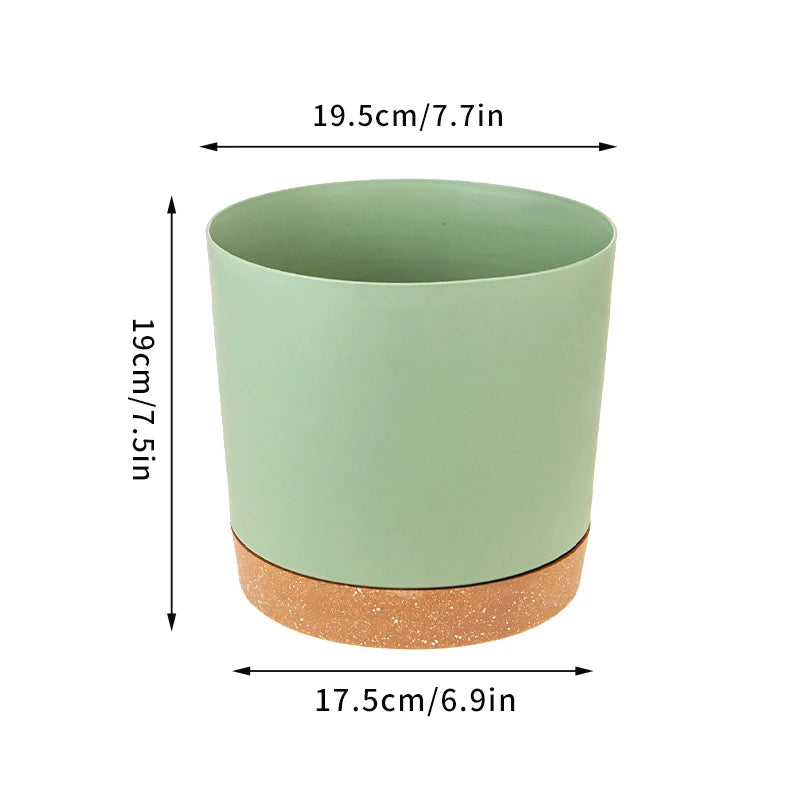 grand pot circulaire en plastique pour plantes d'intérieur avec drainage et plateau