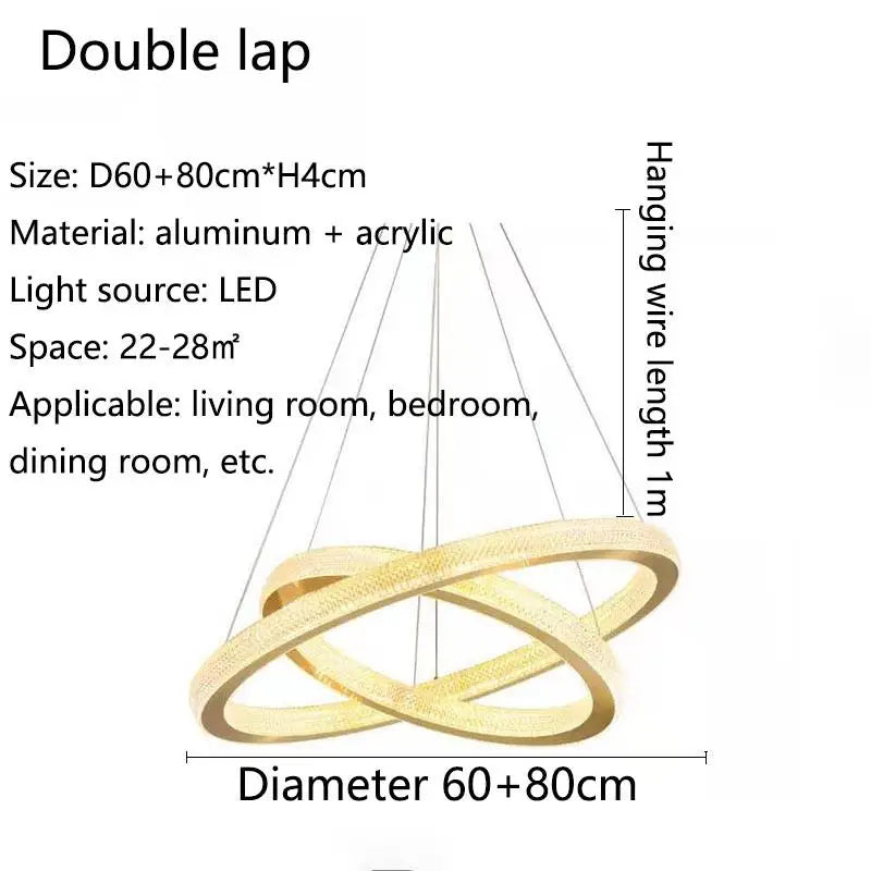 lustre en cristal moderne avec anneau à led pour décoration intérieure
