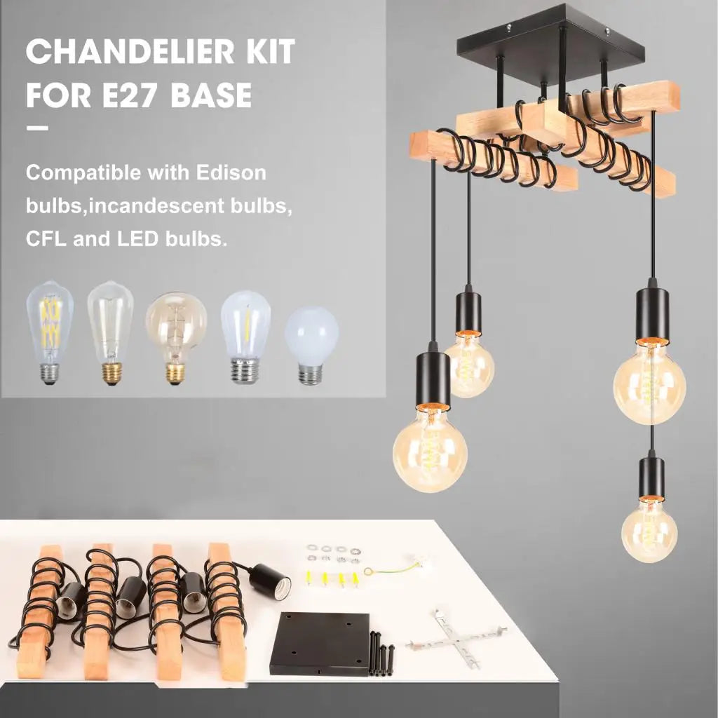 Vintage industriel bois plafond suspension lumières rétro Loft éclairage cuisine île suspension lampe Restaurant lustres Luminaire - vue 7 sur 7