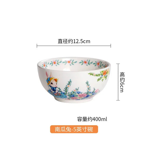 Assiette ceramique motif citrouille lapin style jardin mignon