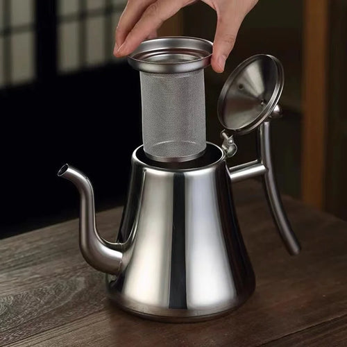 Théière acier inoxydable poli avec infuseur filtre