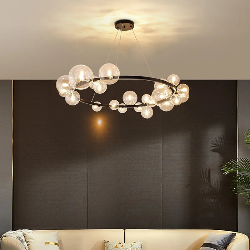lustre moderne en verre et métal réglable en hauteur pour décoration - vue 4 sur 18