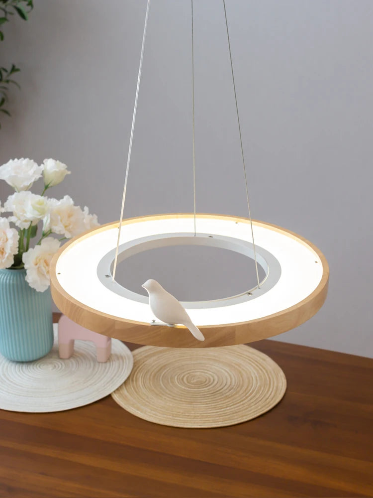 suspension ronde à led en bois pour éclairage commercial et industriel - vue 3 sur 10
