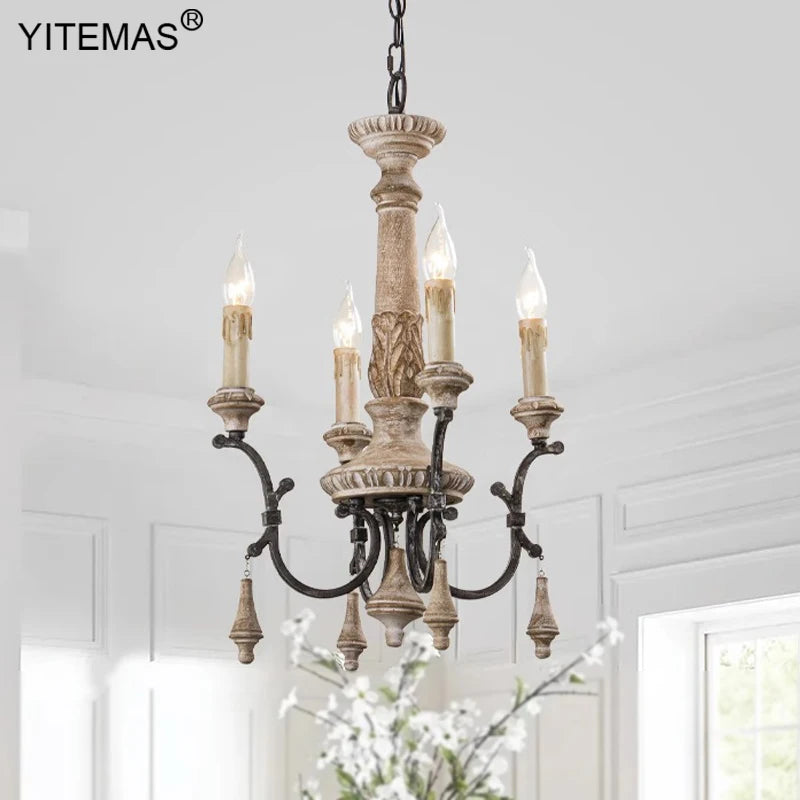 Lustre en bois rétro 4 lumières dans l'entrée chambre 6 lumières lustre français Style Vintage pour salon Foyer lampe à manger