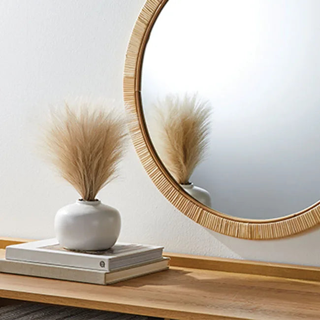 miroir mural encadré en rotin naturel fait main décoratif et élégant - vue 5 sur 6