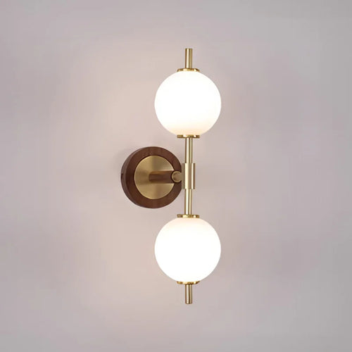Walnut Wood Glass Sphere Brass, Wabi-sabi Simple Modern Vintage style, Wall Sconce lighting for Bedroom, Bedside, Dining Room - vue 6 sur 8