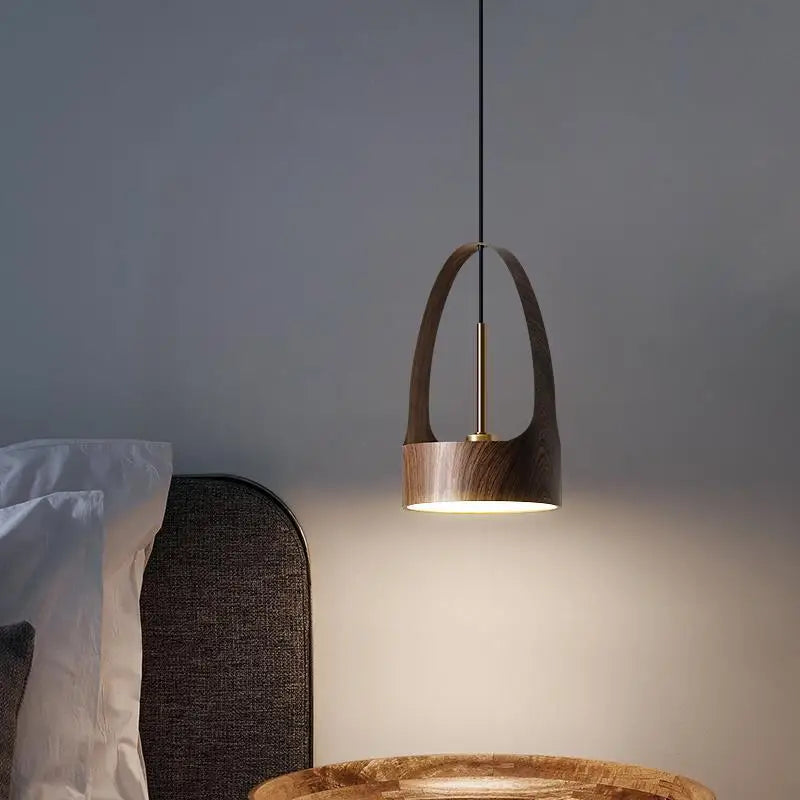 Nordique fer Art bois Grain petit suspension éclairage moderne Simple lampe de chevet à LED pour salle à manger chambre maison suspendu lustre - vue 5 sur 7