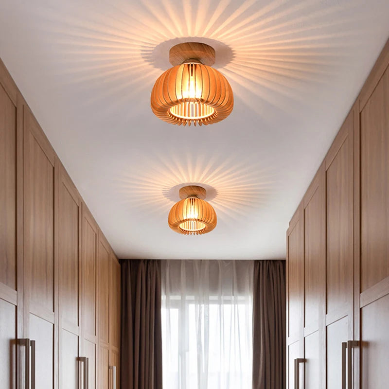 plafonnier led en bois massif design minimaliste moderne - vue 3 sur 8