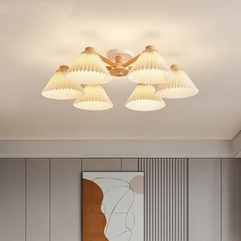 lustre moderne nordique en bois parapluie plissé pour maison - vue 6 sur 10