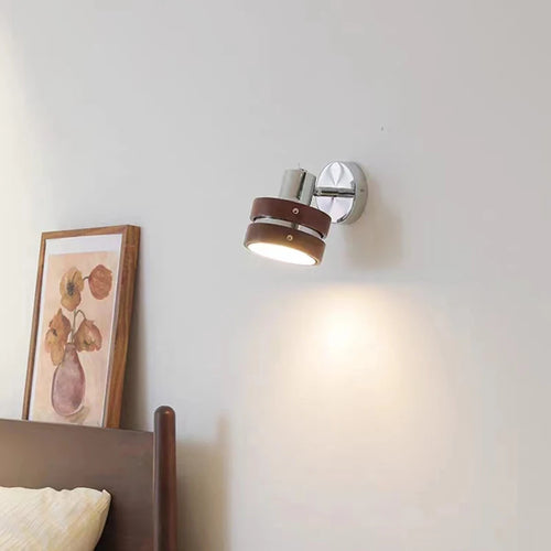 applique murale en bois avec lampe de lecture chromée