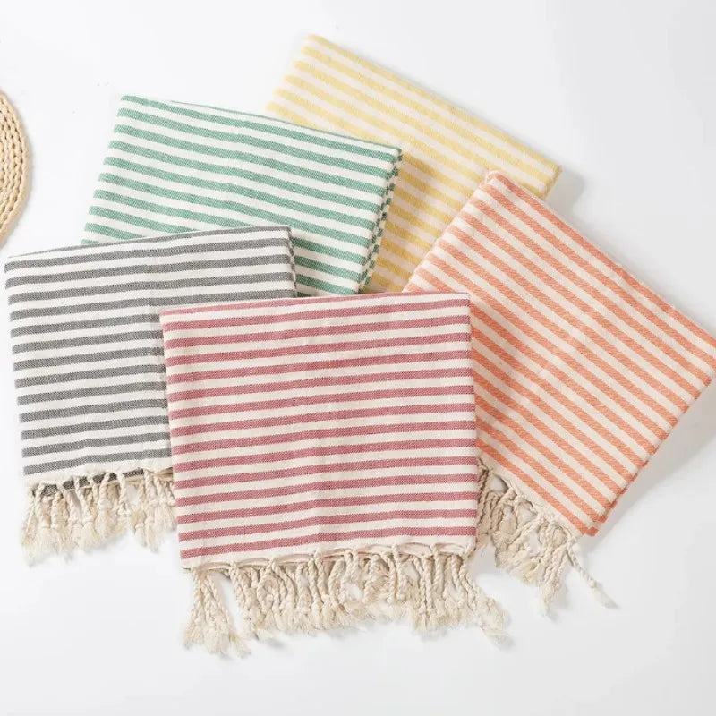 serviette de plage turque rayures pompons grande taille - vue 2 sur 7