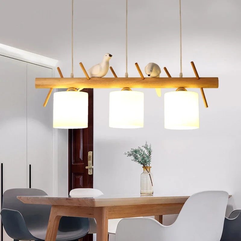 Nordic Solid Wood Birds Chandelier Nordic Log hanglamp Living Room Dining Room Bedroom Bar Indoor Decor Lighting Fixtures - vue 5 sur 9