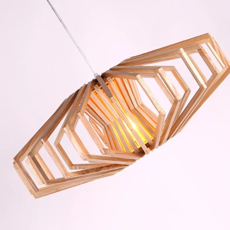 Simple Nordic solid wood chandelier warm bedroom lamp restaurant creative personalized wooden Chandelier - vue 5 sur 7